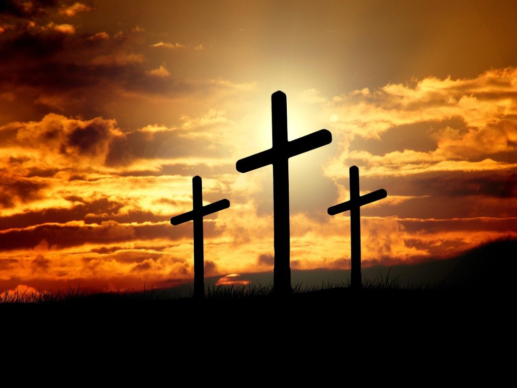 crosses, sunset, silhouettes, dusk, dawn, twilight, clouds, sky, sunrise, hill, crucifixion, resurrection, christianity, christ, faith, god, jesus, easter, nature, religion